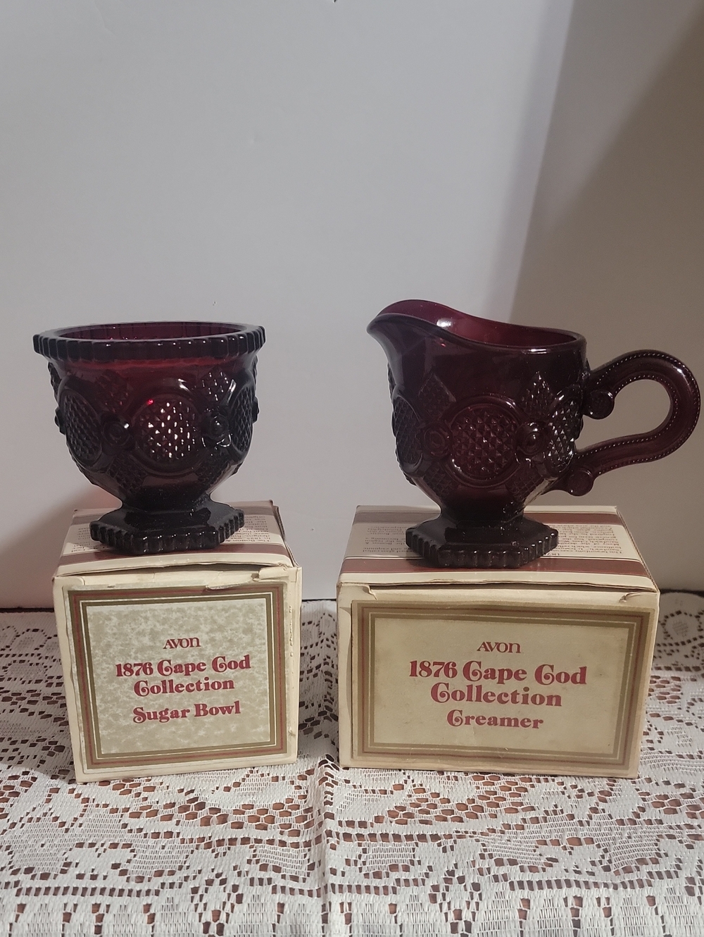 Avon Cape Cod Collection Deep Ruby Red Creamer & Sugar Bowl